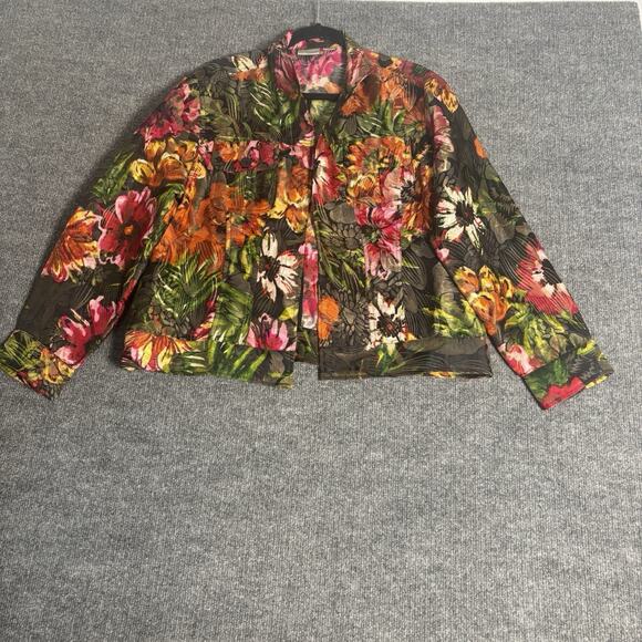 Chicos Jacket Womens 2 Multicolor Floral Metallic Silk Blend Embroidered Boho - Picture 1 of 15